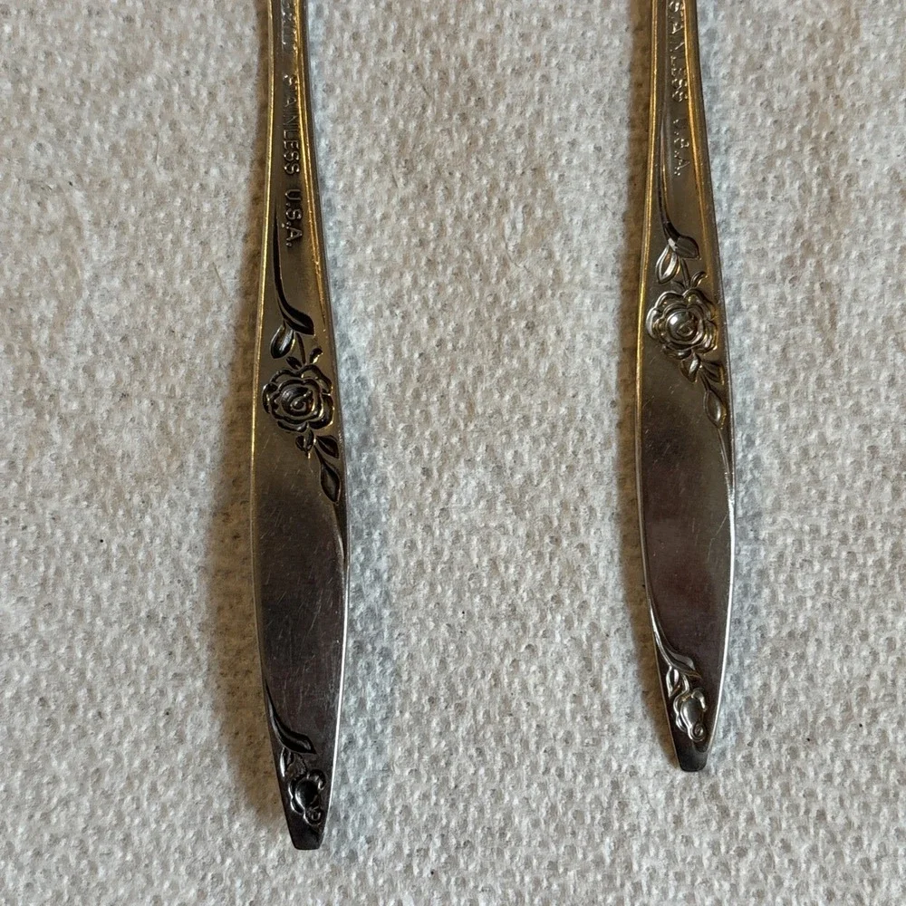 Oneida West Bend TWILIGHT ROSE Stainless Flatware 1 Teaspoon 1 Fork